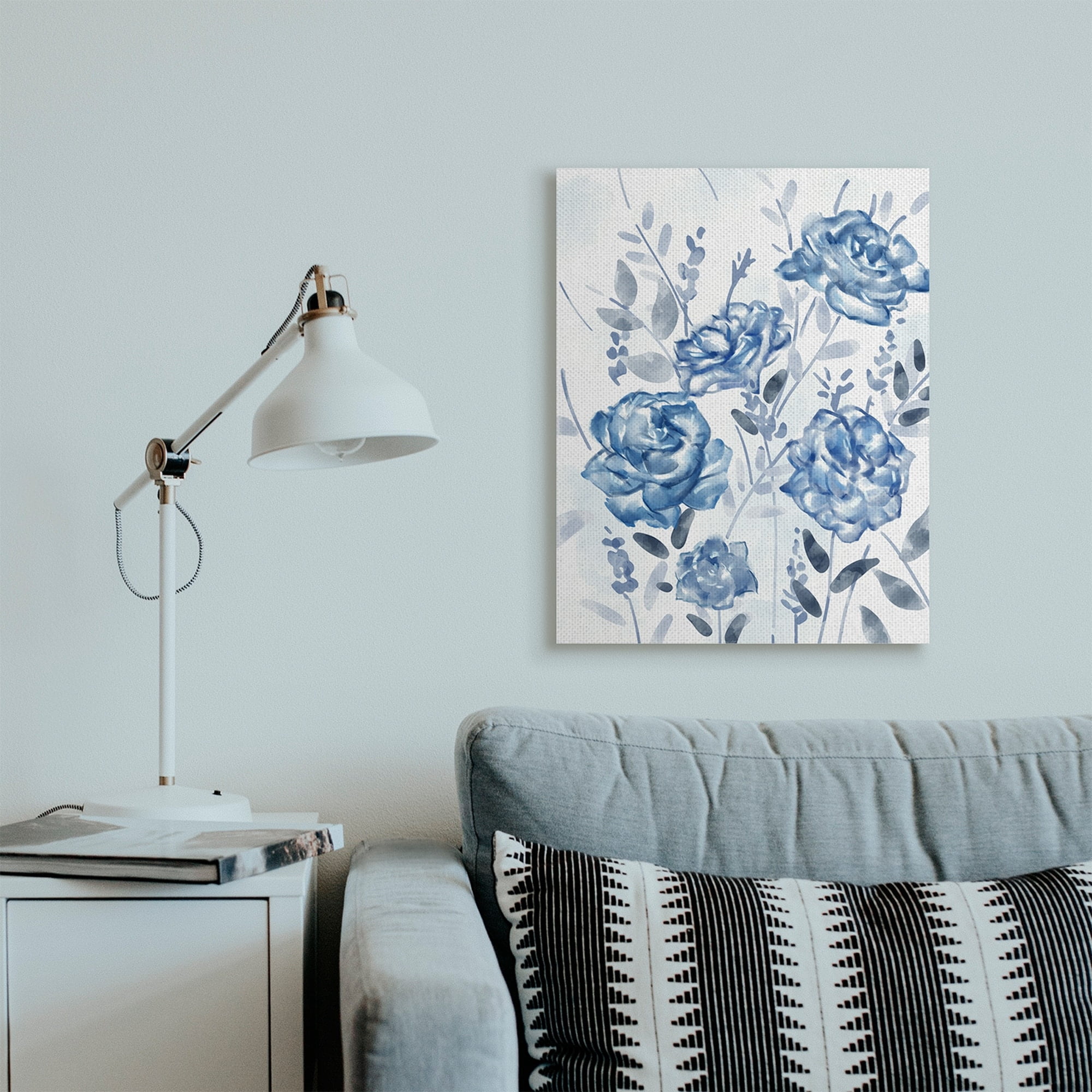 Stupell Industries Blue Rose Garden Abstract Toile Florals Canvas Wall Art, 24 x 30, Design by Ziwei Li