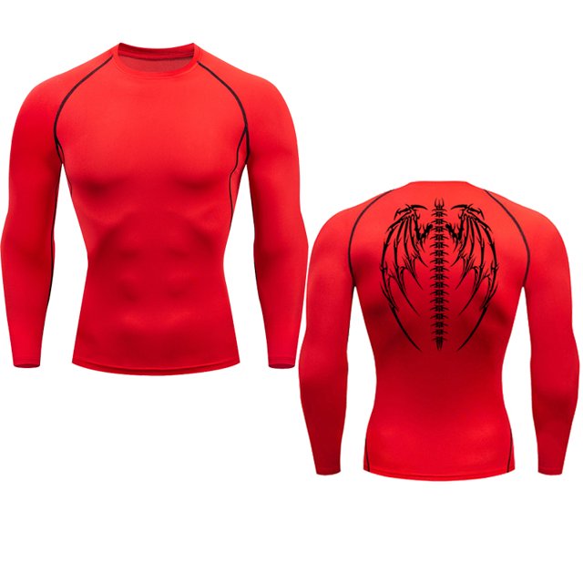 Anime Graphic Compression Shirts for Men Gym Workout Rash Guard Fitness Undershirts Base Layer Quick Dry Athletic Tshirt red M