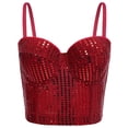 thumbnail image 2 of Nfurl Corset Top for Women Going Out Date Night Party Wear Glitter Sequin Overbust Corsets Bustiers with Straps Crop Tops Red,40, 2 of 7