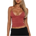 thumbnail image 1 of JGGSPWM Women Spaghetti Straps Ruched Deep V Neck Sleeveless Double Lined Slim Fitted Crop Top Tank Tops Wine M, 1 of 8