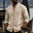 thumbnail image 2 of XuJwPNcy Men Long Sleeve Linen Shirts Casual Mock Neck Button down Tops Fall Beach Vacation Shirts(Khaki,Medium), 2 of 7