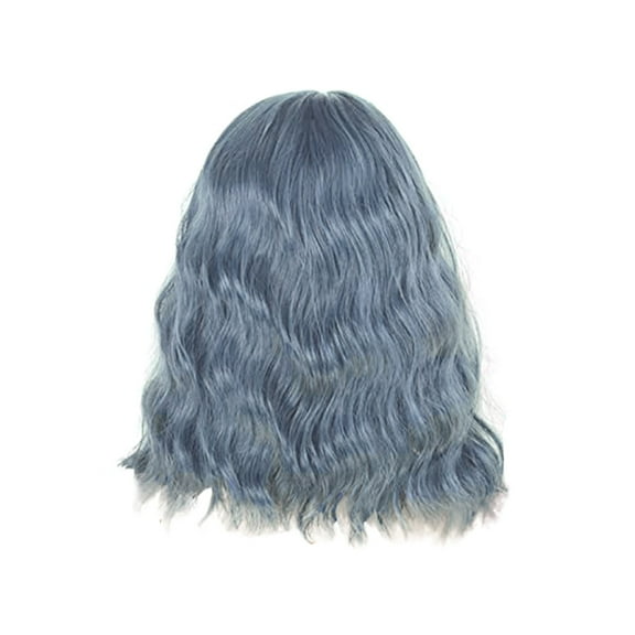 DOPI Headband Wigs Air Bangs Women's Short Bob Wig Curly Wavy Shoulder Length Synthetic Hair 40CM Blue