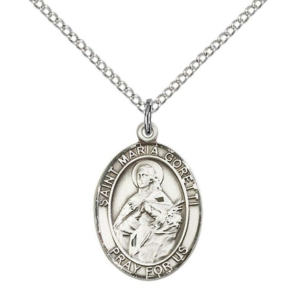 F A Dumont Fournitures d'Église Pendentif en Argent Sterling St. Maria Goretti avec Chaîne Gourmette en Acier Inoxydable de 18 Pouces. Patron Saint des Adolescentes