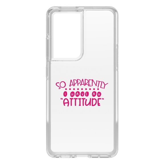DistinctInk Clear Shockproof Hybrid Case for Galaxy S21 ULTRA 5G (6.8" Screen) - TPU Bumper Acrylic Back Tempered Glass Screen Protector - So Apparently I Have An Attitude - Pink