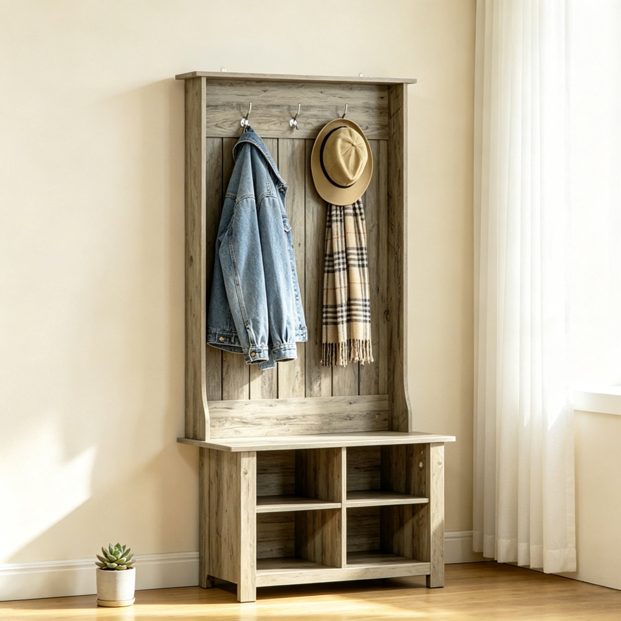 Hall Tree with Shoe Storage Bench Entryway Organizer for Living Room Hall Tree Bench Combination, Grey