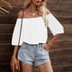 thumbnail image 2 of Blusa de manga tres cuartos con parte superior de un solo hombro para mujer Pompotops hkajfhjk474011, 2 of 9