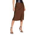 thumbnail image 5 of HGIEYS Women High Waist Silky Satin Midi Skirt Elastic Waist A Line Skirt with Slit, 5 of 6