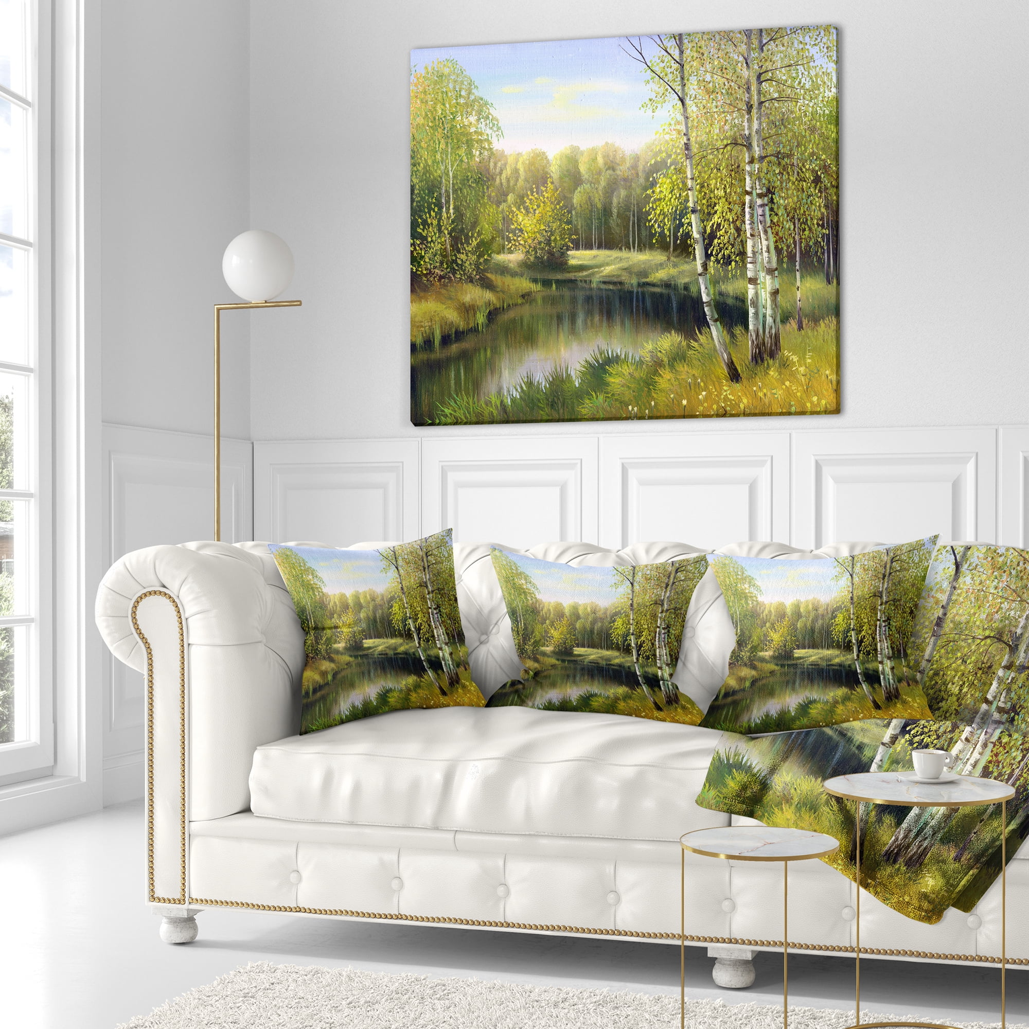 Designart Quiet Autumn River - Landscape Printed Throw Pillow - 16x16
