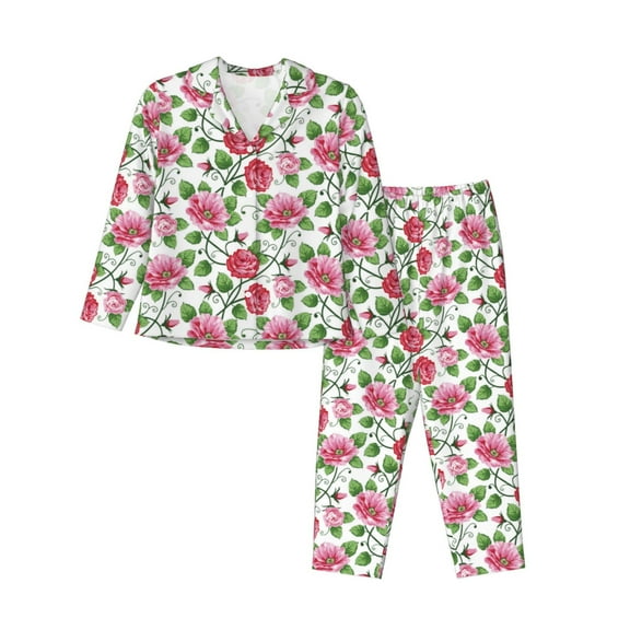 Pajamas for Women Set - Flower print B Comfy Long Sleeve Button Up Pajama Sets for Women 2 Piece, Soft Sleepwear Nightwear Pjs Lounge Sets for Women with Pockets
