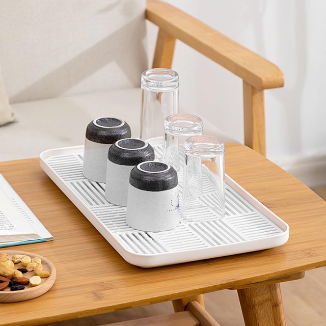 Bandeja de drenaje para platos de cocina, almohadilla de secado, accesorios de baño de múltiples escenas, estante de superficie antideslizante, placa Blanco Talla L perfecl Bandeja de drenaje de encimera