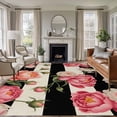 thumbnail image 2 of 5x7 Area Rugs for Living Room, Flower Stripes Non Slip Area Rugs for Kitchen Bedroom Entryway, Black White Geometric Pink Rose Floral Washable Carpet Runner Rug Floor Mats for Bedroom Home Decor, 2 of 9