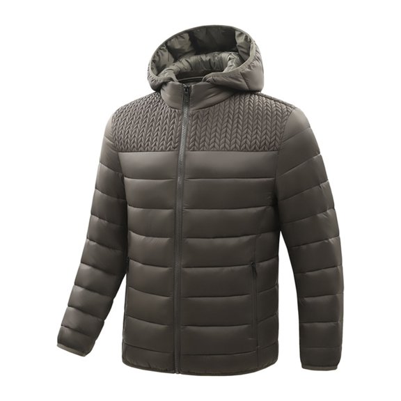 guisaled Men's Puffer Jackets Hooded Full Zip Water-Resistant Down Coat Fashion Solid Lightweight Quilted Lined Warm Winter Jacket