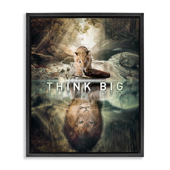 Stupell Industries Think Big Lion & Cub Animals Painting Black Floater Framed Canvas Art Print Wall Art, 17 x 21
