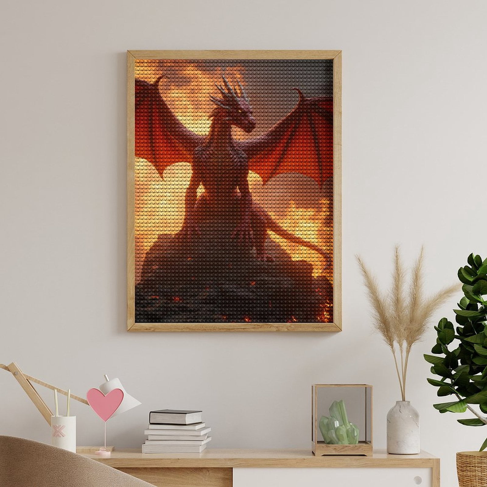 Diamond Art Kit for Adults, Fiery Mythical Dragon On Rock Diamond Painting for Adults Beginners, 5D DIY Diamond Art Painting Kits, Colorful Diamond Painting Craft for Home Decor 12x16