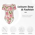 thumbnail image 6 of Daiia Rose Flowers print Women's Crew Neck Short Sleeve Bodysuit Fashion Tops Fit Casual Basic Extender Bodysuit-X-Large, 6 of 9