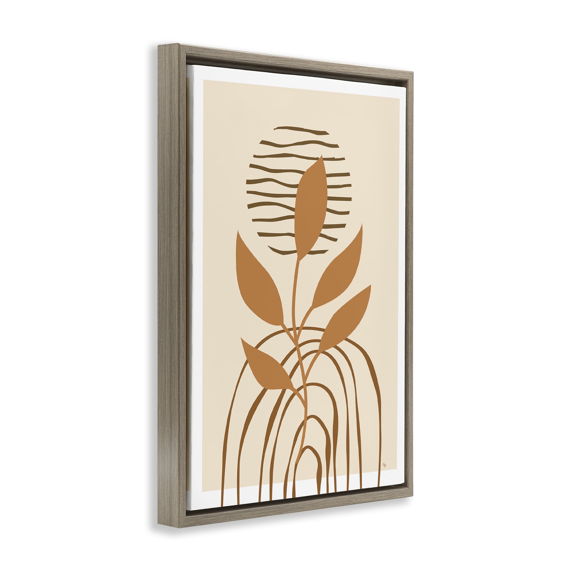 Stupell Industries Minimal Leaf Sprig Botanical & Floral Painting Brown Floater Framed Canvas Art Print Wall Art, 17 x 25
