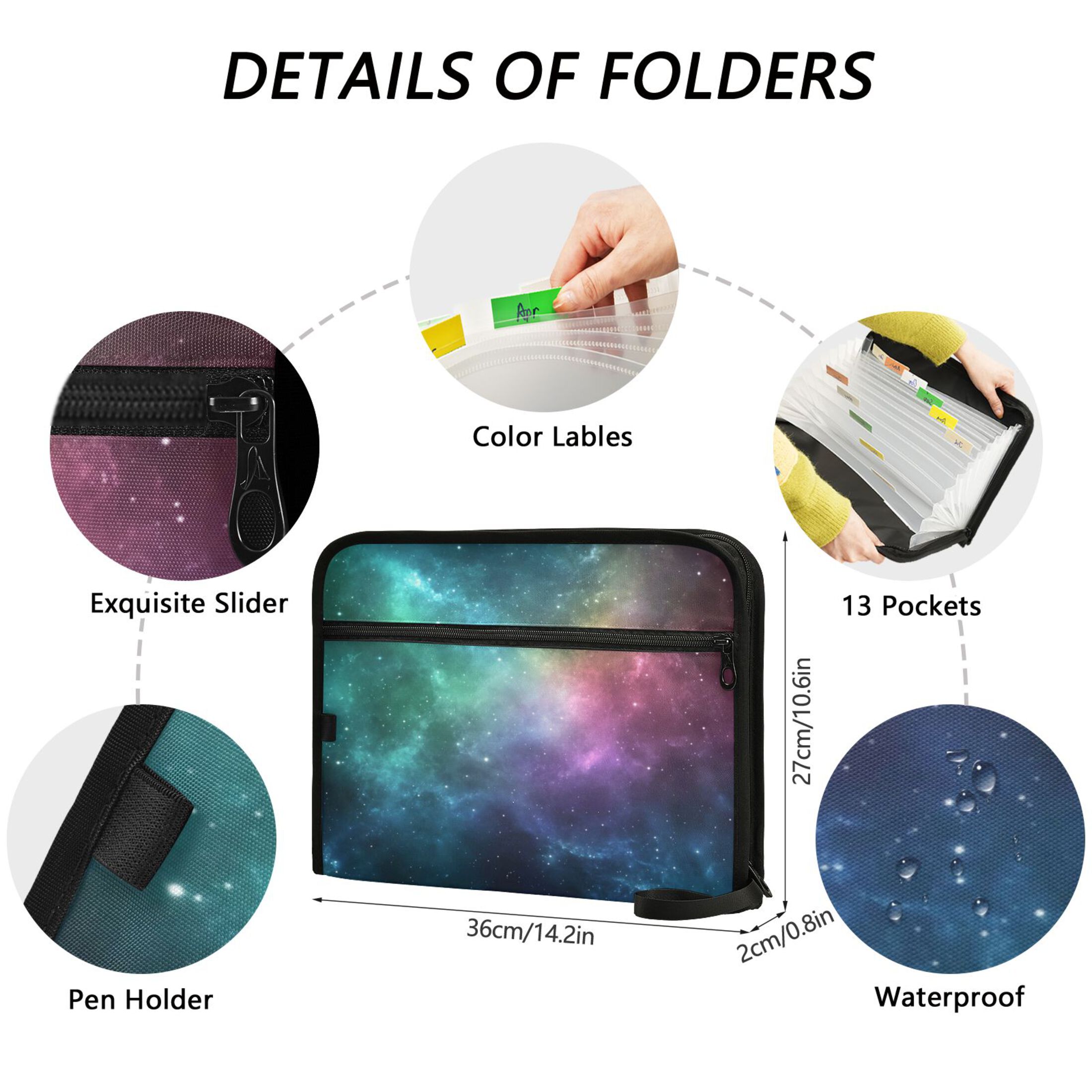WOBOGO Deep Outer Space Expanding File Folder Letter Size Accordion Filing Organizer 13 Pocket Separate Organ Pocket