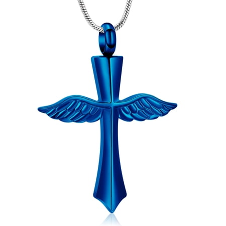 Elegant Angel Wing Cross Urn Pendant Cremation Jewelry for Ashes Keepsake Memory Necklace Memorial Jewelry
