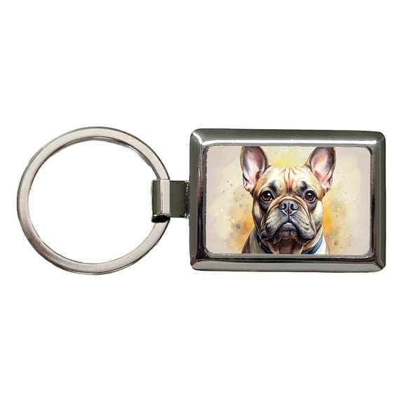 French Bulldog Frenchie Dog Illustration Metal Rectangle Keychain