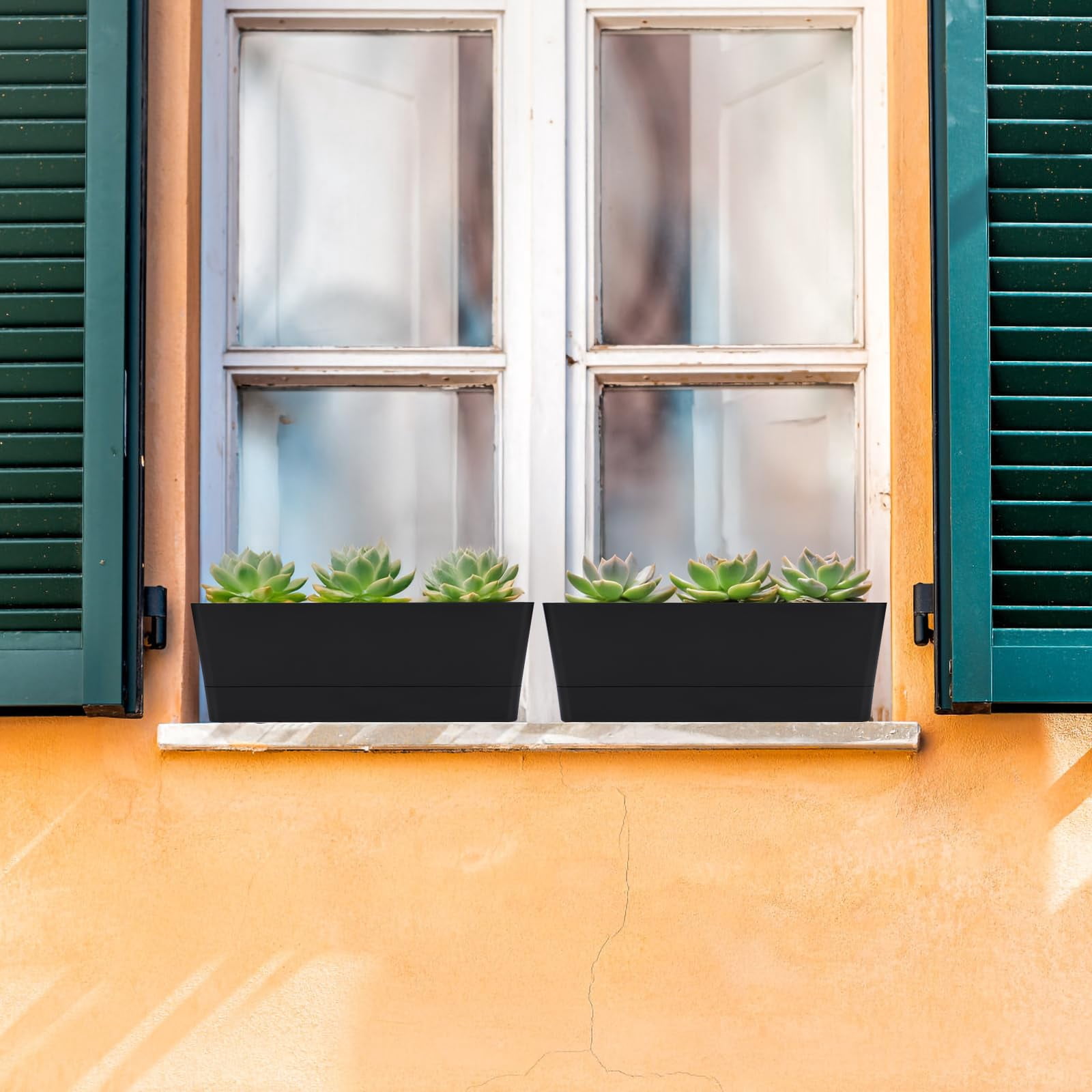 12x3.8 Inch Herb Planters with Tray, Rectangle Window Boxes for Indoor Succulent Cactus, Mint, Windowsill, Balcony, Office, Outdoor Garden Pots Black