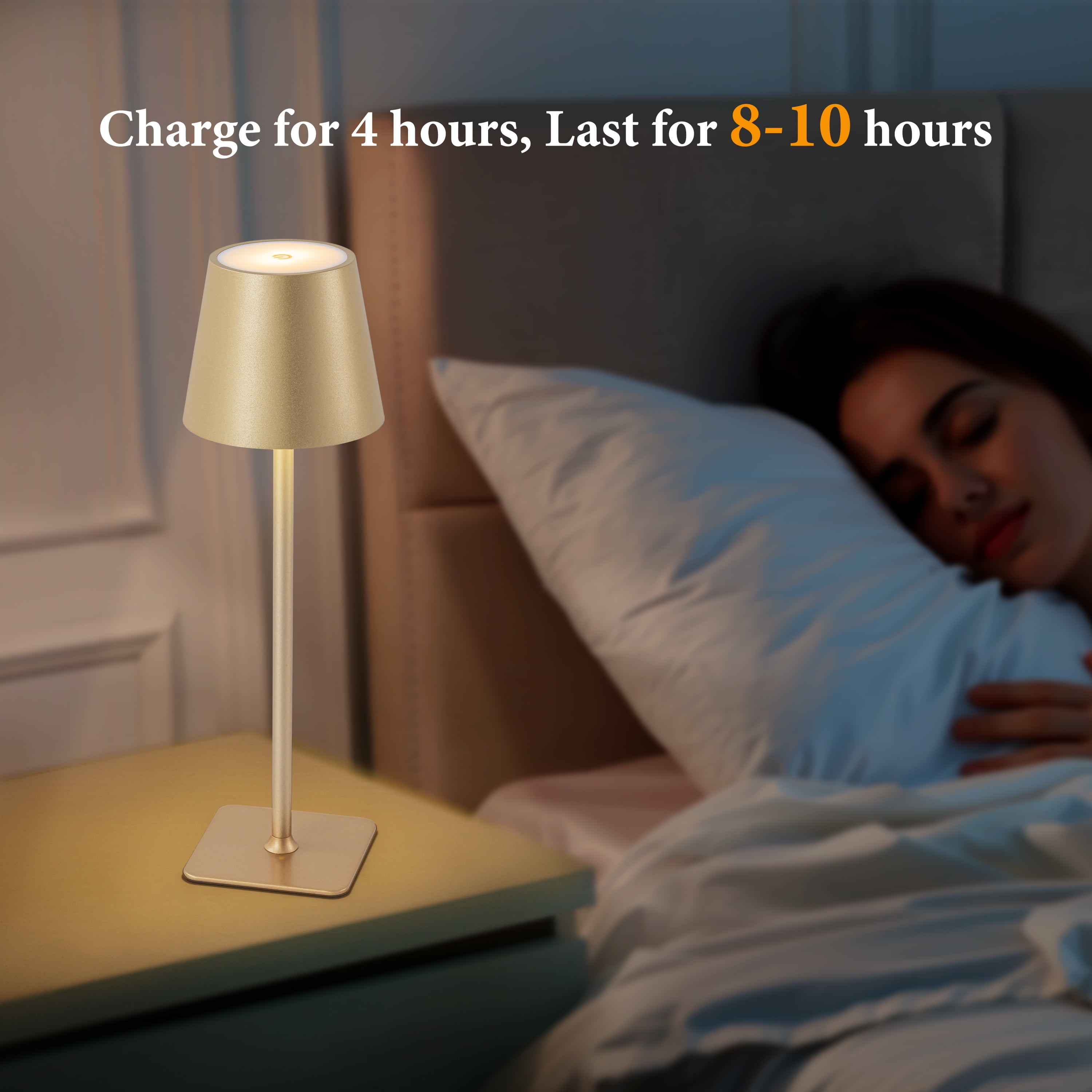 C Cattleya 4-Pack 14" Gold LED Cordless Table Lamp, 3CCT Dimmable Portable Desk Lamps
