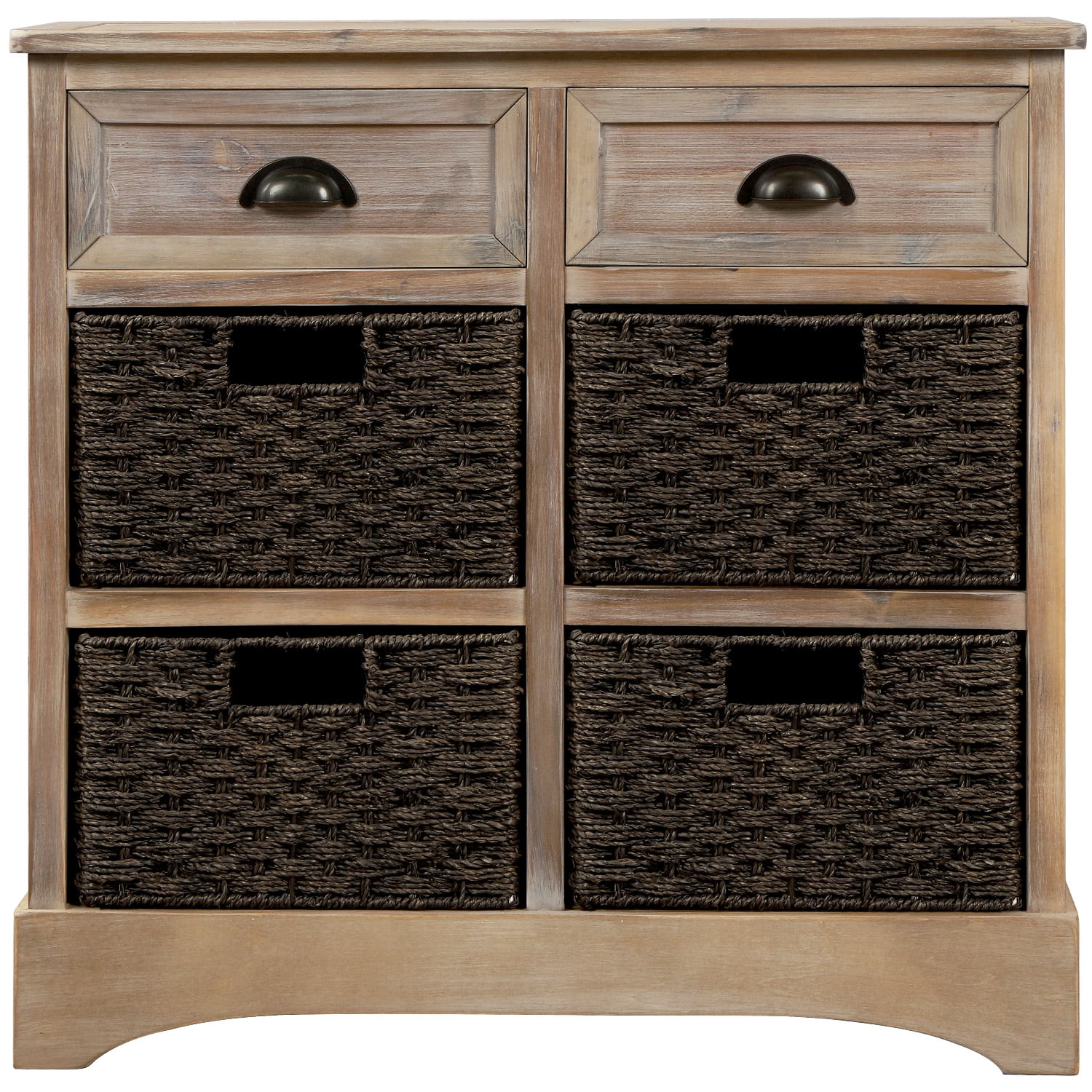 Rustic Storage Cabinet with Two Drawers and Four Classic Fabric Basket ...