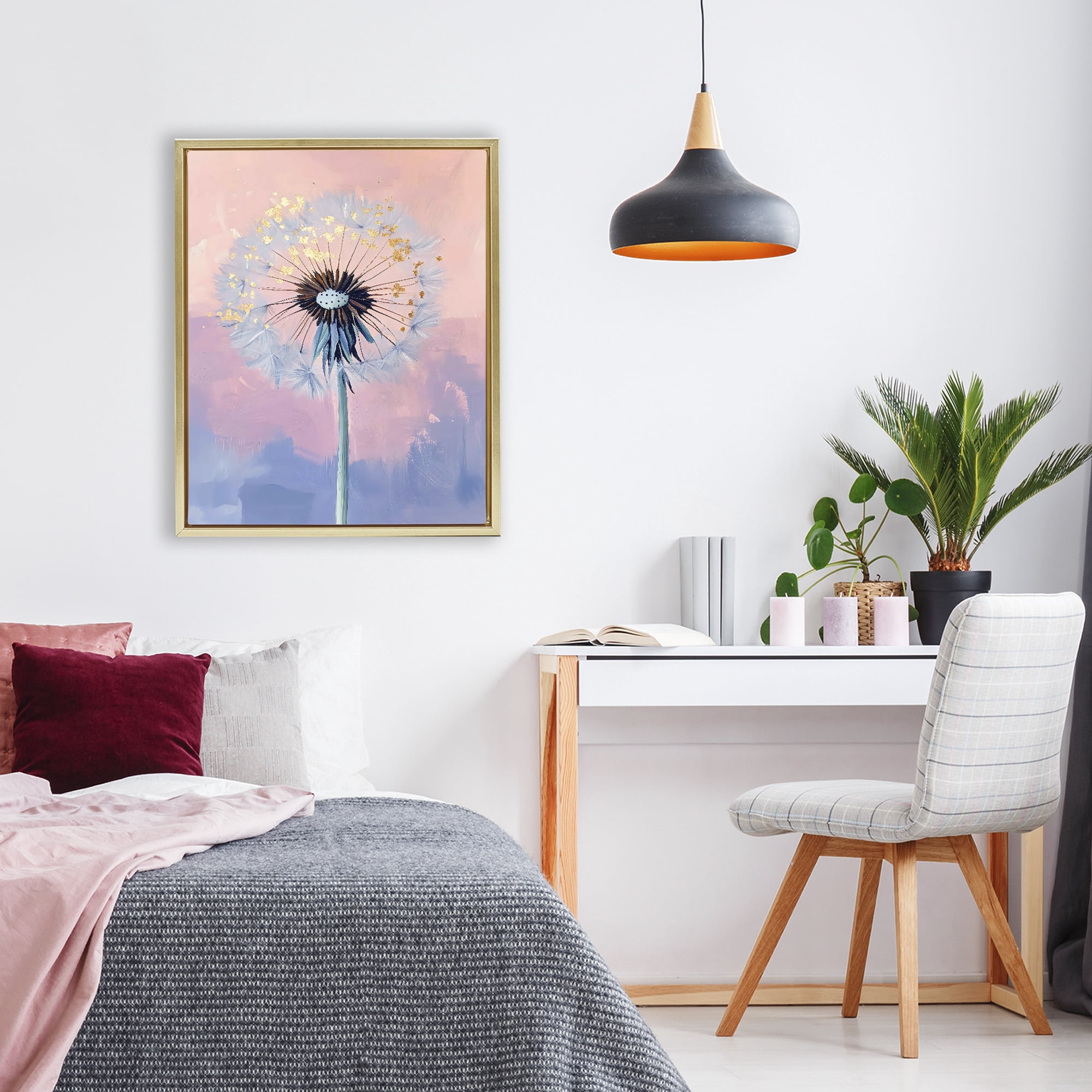Stupell Industries Pastel Dandelion with Gold Seeds Gold Framed Floater Canvas Wall Art, design by The Prints Vibe