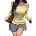 thumbnail image 2 of Suéter de Punto con Hombros Descubiertos, Jersey de Larga, Prenda de Punto Informal, Suéter Moderno Y2k Amarillo XL, 2 of 7