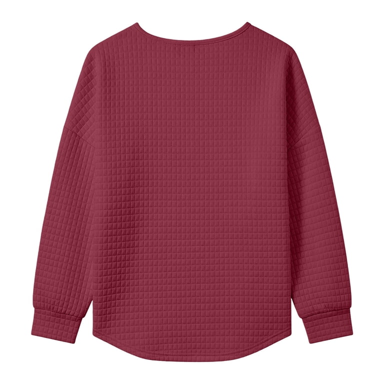 Rd2 ZHOGXU Womens Waffle Knit Sweatshirts Long Sleeve Quarter Button ...