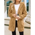 thumbnail image 4 of Chaqueta de Mujer con Cremallera, Bolsillos, Sudadera Larga Extragrande con Capucha, Mangas Largas y Suave, Abrigo de Peluche Cálido Marrón M, 4 of 8