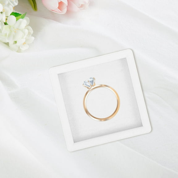HEMOTON 4pcs Mini Square White Jewelry Box With Sponge Clear Lid For Ring Display Small Stone Storage Case Transparent Organizer Wedding Ring Holder