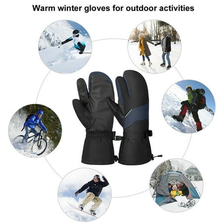 Vbiger Unisex Ski Gloves Warm Winter Gloves Thick Sports Mitten Cold Weather Gloves Touch Screen Gloves with Adjustable Buckle and Elastic Wrist Strap, Black and Blue