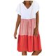 thumbnail image 2 of Abomasnow - Vestido corto informal de talla grande para mujer, de verano, holgado, a la moda, con cuello en V, rayas, lunares, manga corta, volantes, dobladillo escalonado, de lino, para playa y sol,, 2 of 5