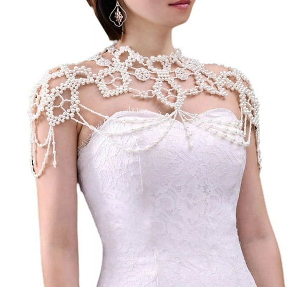Wedding Faux Pearl Bib Choker Necklace Jewelry Beading Body Chain Shawl Collar