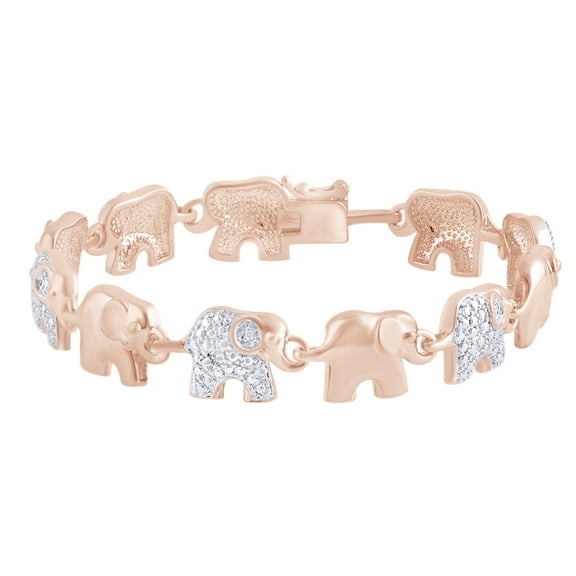 AFFY Round Shape White Natural Diamond Elephant Link Tennis Bracelet In 14k Rose Gold Over Sterling Silver (0.02 cttw) - 7.5"