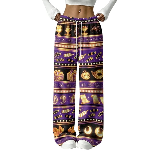 Trgacdwlo Halloween Fuzzy Pajama Pants Funny Ghost Graphic Wide Leg Fleece Pj Pants Women Elastic Waist Winter Comfy Warm Sleep Pants Women