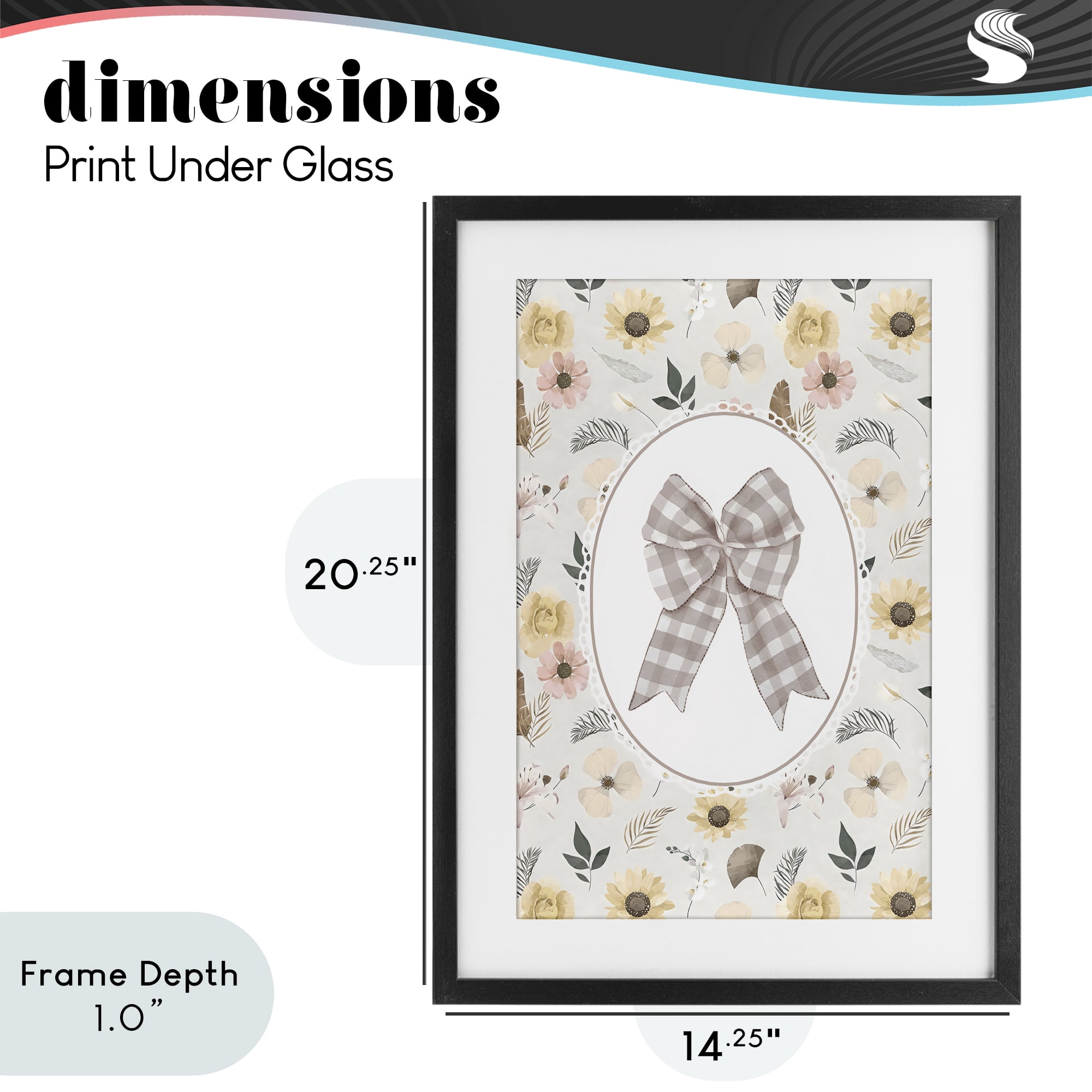 Stupell Industries Sunnyside Bow in Gingham Black Framed Print Under Glass, design by Ink Drop Loft