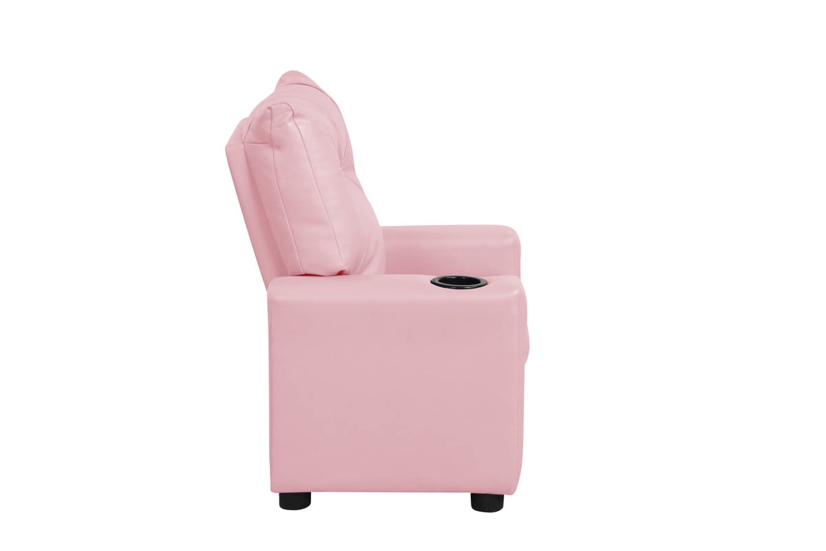 Perline 23"W Pink PU Leather Fabric Kids Recliner Chair with Cupholder