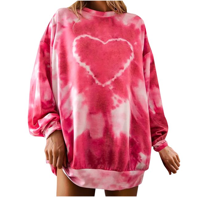 Sudadera de manga larga con teñido anudado de talla grande para mujer, jersey con cuello redondo, camiseta Fridja fksj06