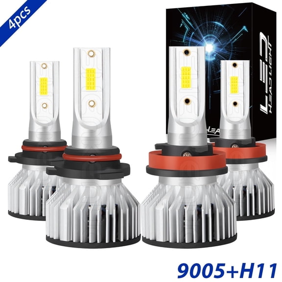 OBNDVU 9005 H11 LED Headlight Bulb Conversion Kit HB3 High H9 Low Beam 6000K White 4pcs