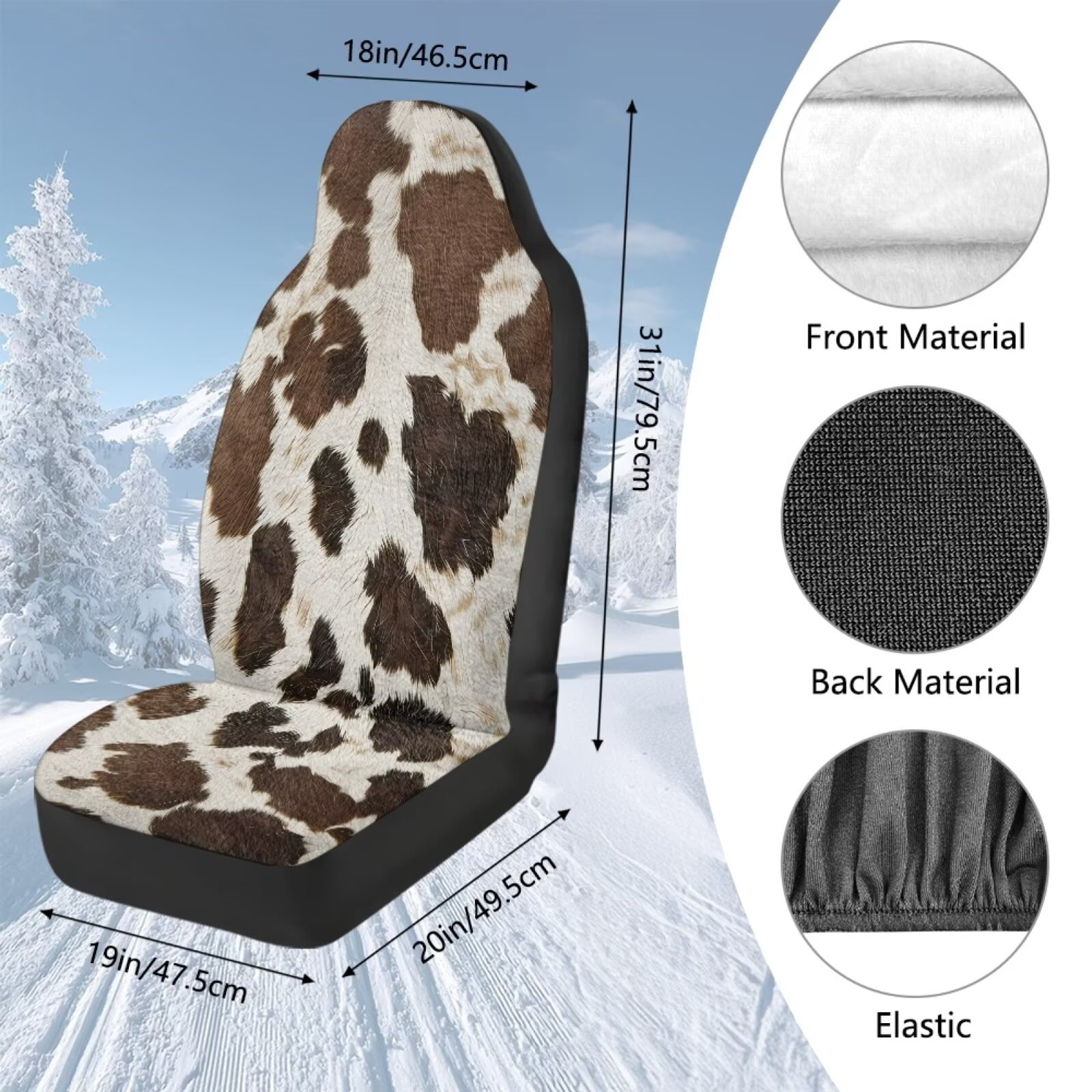 Uorisanigo 2PCS Car Seat Covers for Front Seats, Plush Automotive Seat Covers, Brown Cow Print Vehicle Seats Protectors Driver Interior Accessories Universal for Most Cars, SUV