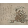 thumbnail image 2 of Keisai Eisen 18x15 Black Ornate Wood Framed Double Matted Museum Art Print Titled - Baika Saru Hiku Musume (1824), 2 of 5