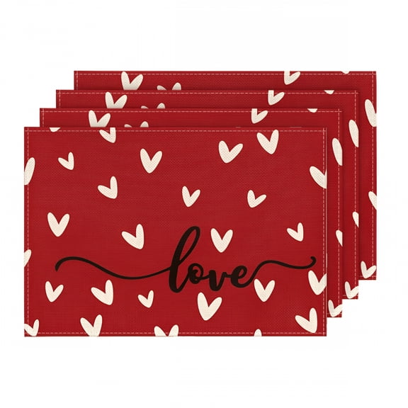 ACDANC Valentine's Day Placemats Set of 4 Red Heart Dining Table Decoration