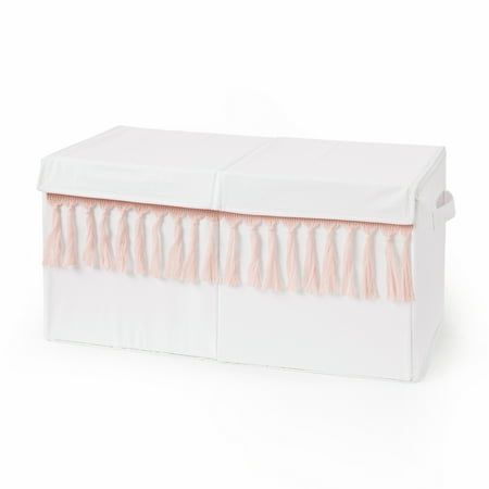 UPC: 0846480091387 | Boho Fringe White and Pink Storage Fabric Toy Box by Sweet Jojo Designs