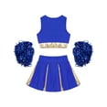 thumbnail image 4 of ZDHoor Cheerleader Costume Girls Cheerleading Pleated Skirt Set with Pom Poms Uniform Dress Halloween Outfits Blue 12, 4 of 6