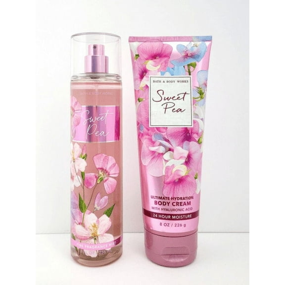 Bath & Body Works Sweet Pea Fine Fragrance Mist & Body Cream 8 fl oz Set of 2