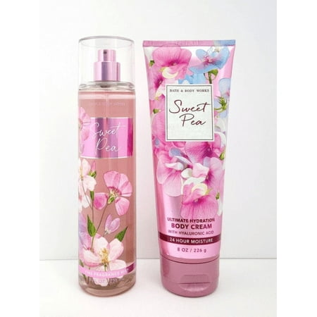 Bath & Body Works Sweet Pea Fine Fragrance Mist & Body Cream 8 fl oz Set of 2