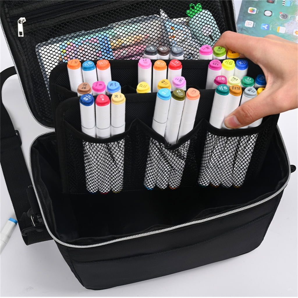 JZROCKER 120 Slots Marker Storage Bag With Adjustable Shoulder Strap High Capacity Marker Organizers Carrying Case for Artist