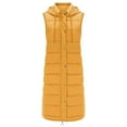 thumbnail image 4 of Women's Hooded Sleeveless Puffer Vest, Long Quilted Winter Coat, Lightweight Warm Vest, Casual Outdoor Wear, Mid-Length Down Vest Gold M, 4 of 6