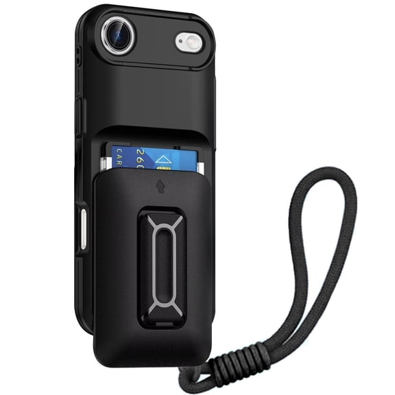 XPM for Apple iPhone 17 AIR Phone Case, Wallet Case with 2- Credit Card Holder, Wrist Strap & Kickstand Hybrid Shockproof TPU Cover for Apple iPhone 17 Air (6.6") (Black)